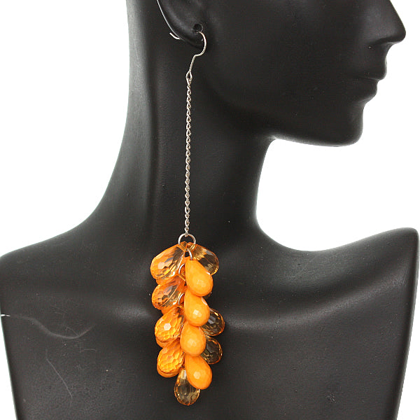 Orange Beaded Layer Drop Chain Earrings