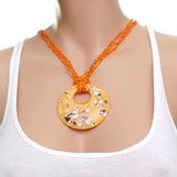 Orange Open Circle Faux Marble Beaded Necklace Set