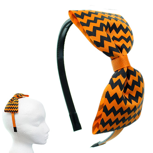 Orange Zigzag Chevron Ribbon Bow Headband