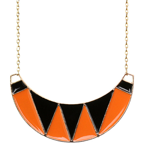 Orange Crescent Triangle Chain Bib Necklace