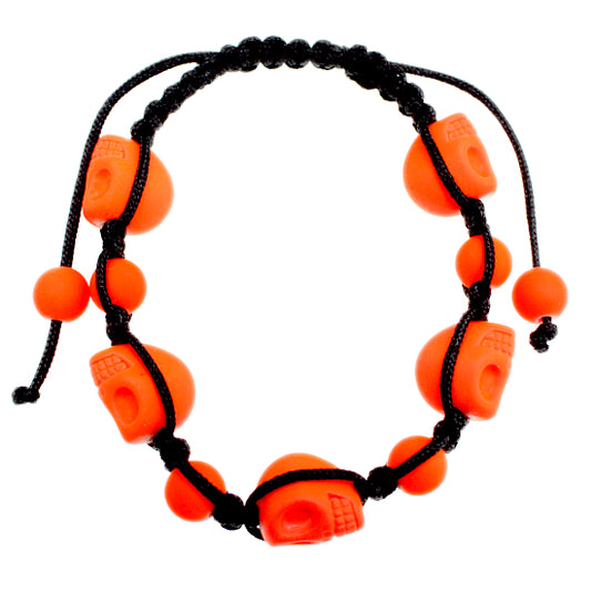 Orange Skull Head Beaded String Bracelet