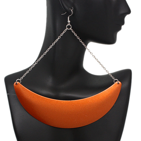 Orange Drop Chain Metal Crescent Earrings