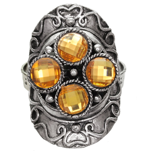 Orange Faceted Four Stone Adjustable Cocktail Ring