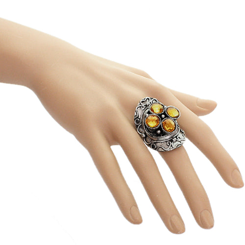Orange Faceted Four Stone Adjustable Cocktail Ring