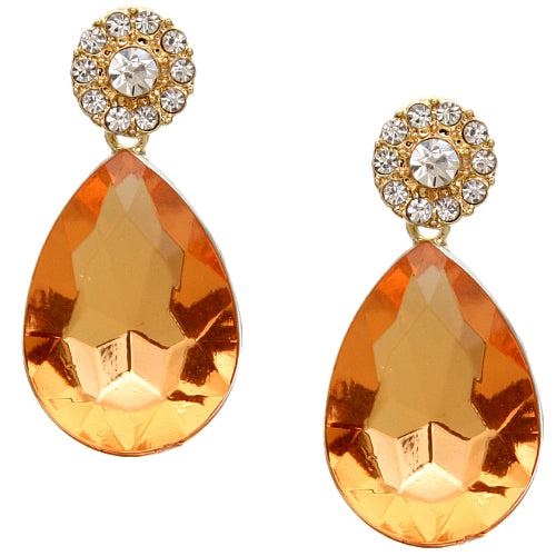 Orange Teardrop Gemstone Post Earrings