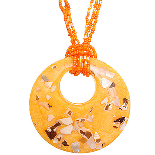 Orange Open Circle Faux Marble Beaded Necklace Set
