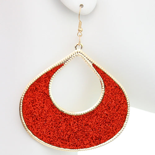 Red Glitter Puffy Teardrop Dangle Earrings