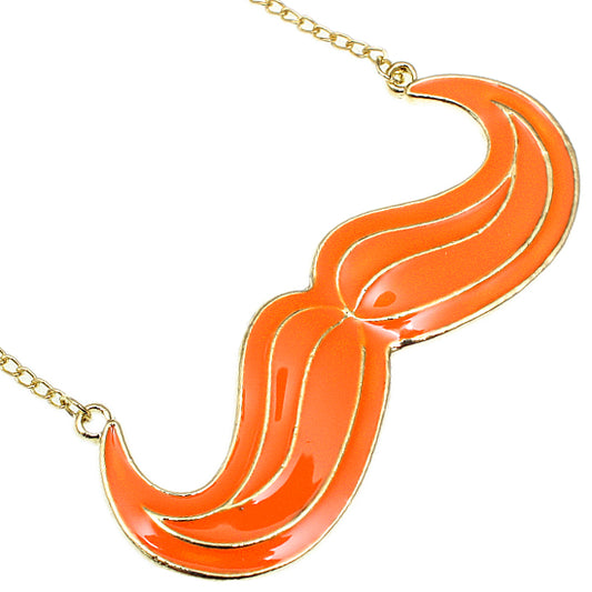 Orange Mustache Charm Chain Necklace