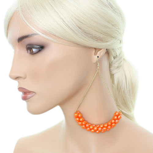 Orange Beaded Iridescent Drop Chain Earrings