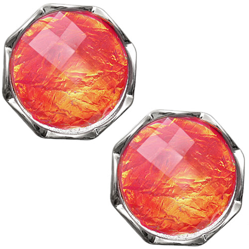 Orange Iridescent Faux Gemstone Post Earrings