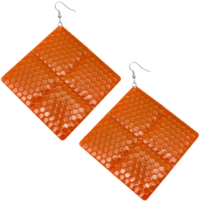 Orange Oversized Hammered Honeycomb Pyramid Earrings