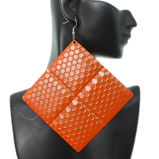 Orange Oversized Hammered Honeycomb Pyramid Earrings