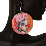 Orange Iridescent Skeleton Skull Flower Shell Earrings