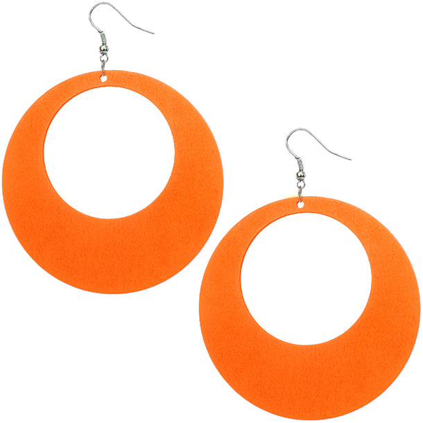 Orange Gigantic Wooden Round Hoop Earrings