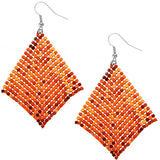 Orange Mesh Glitter Dangle Earrings
