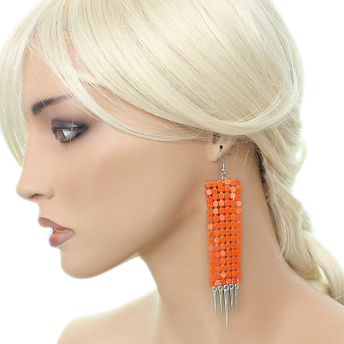 Orange Mesh Spike Dangle Earrings