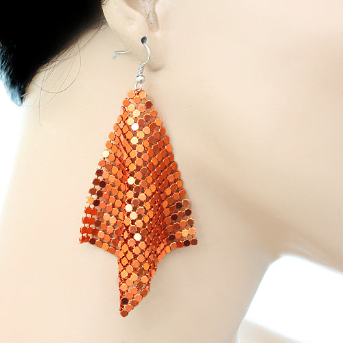 Orange Mesh Glitter Dangle Earrings