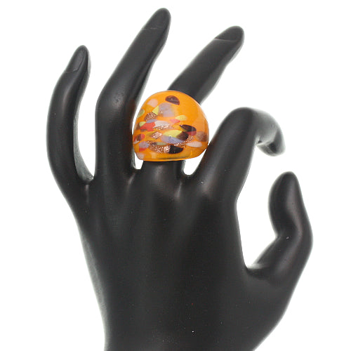 Orange Multicolor Speckled Glass Murano Ring