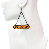 Orange OMG Triangle Drop Chain Earrings