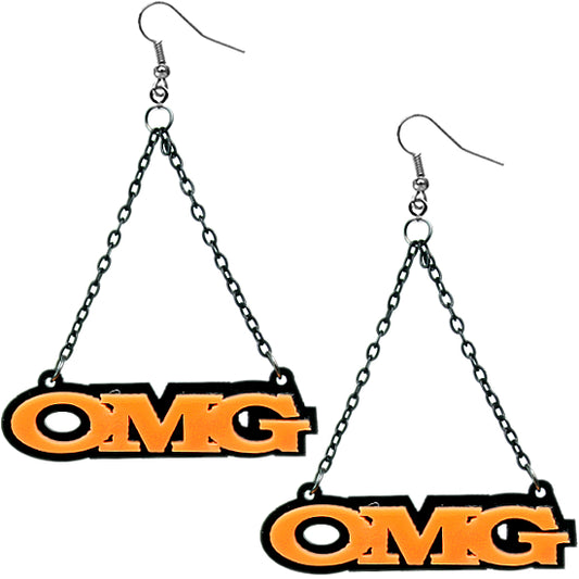 Orange OMG Triangle Drop Chain Earrings