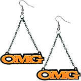 Orange OMG Triangle Drop Chain Earrings