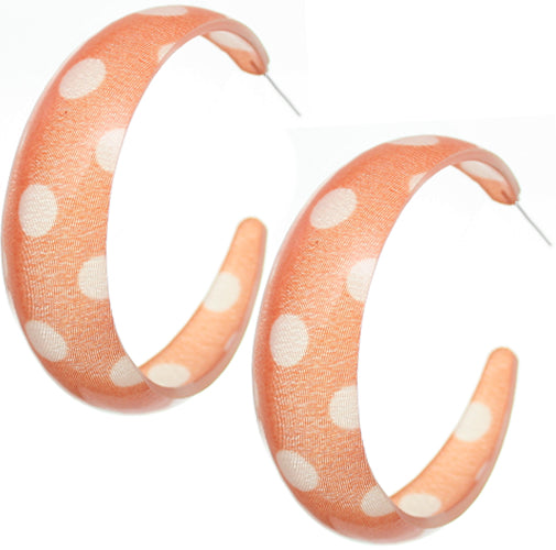 Orange White Polka Dot Hoop Earrings