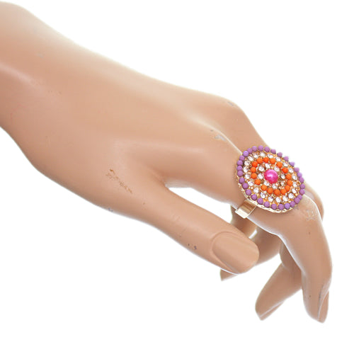 Purple Orange Circular Beaded Adjustable Ring