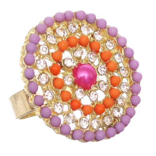 Purple Orange Circular Beaded Adjustable Ring