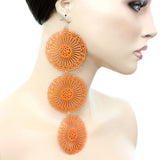 Orange Long Triple Sunburst Dangle Earrings