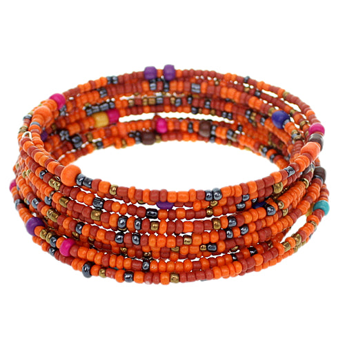 Orange Sequin Beaded Coil Wrap Bracelet