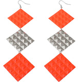 Orange Long Studded Cone Triple Dangle Earrings