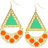 Orange Green Triangular Dangle Earrings