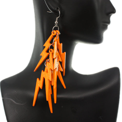 Orange Lightning Thunderbolt Dangle Earrings