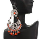 Orange Brown Wooden Beaded Filigree Earrings
