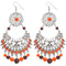 Orange Brown Wooden Beaded Filigree Earrings
