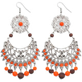 Orange Brown Wooden Beaded Filigree Earrings