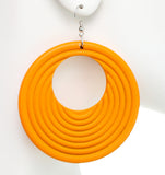 Orange Wooden Circular Roll Texture Dangle Earrings