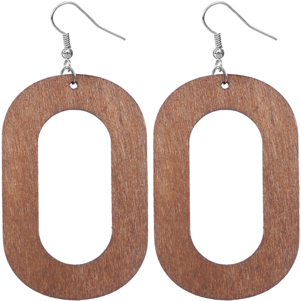 Light Blue Oval Wooden Dangle Earrings