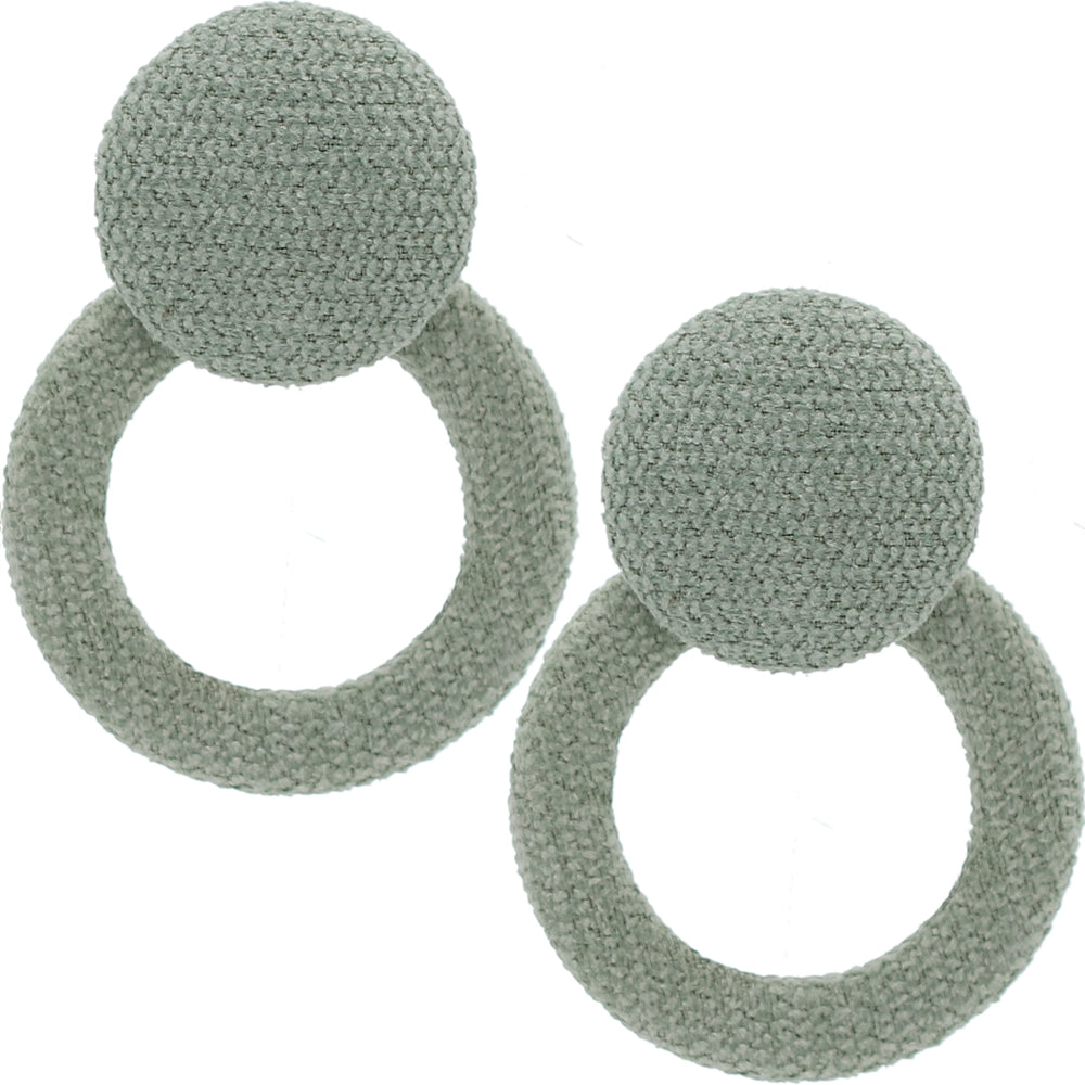Green Round Button Hoop Earrings