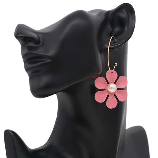 Peach Flower Hoop Earrings