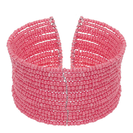 Pink Beaded Sequin Cuff Bracelet