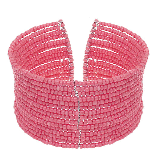 Pink Beaded Sequin Cuff Bracelet