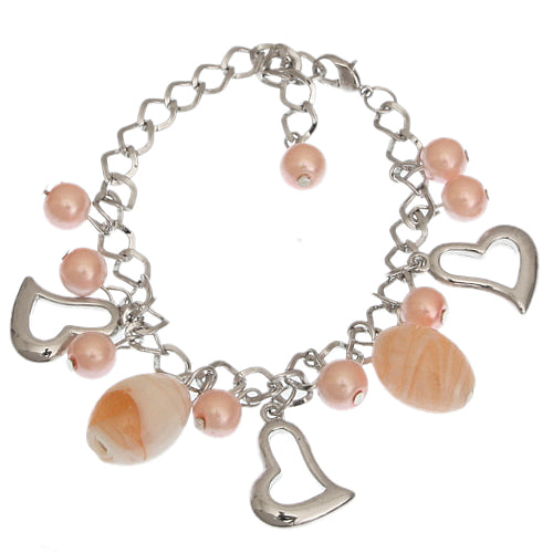 Pink Beaded Chain Link Charm Bracelet