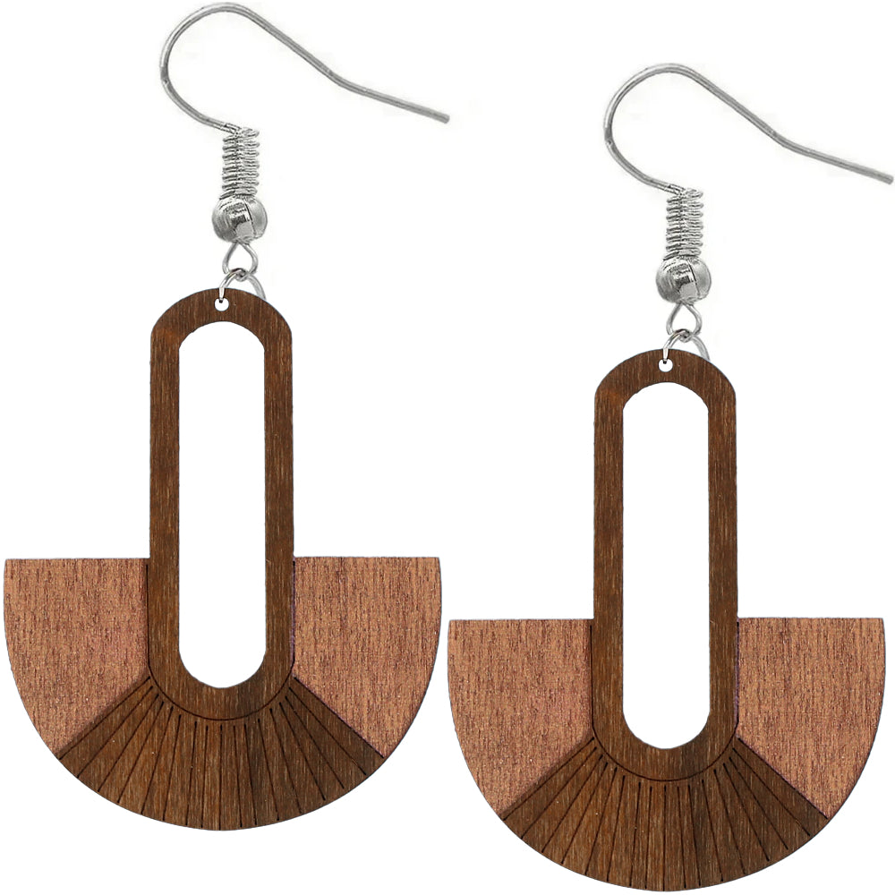 Peach Long Oval Fan Wooden Earrings