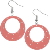 Peach White Round Polka Dot Dangle Earrings