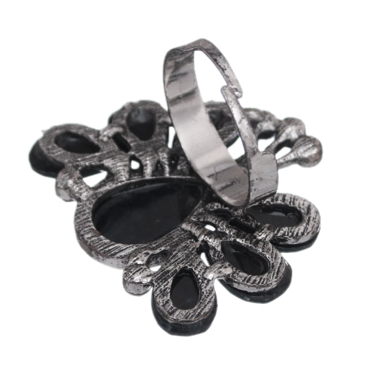 Black Large Beaded Peacock Adjustable Ring