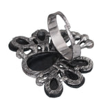 Black Large Beaded Peacock Adjustable Ring