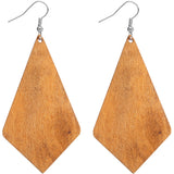 Green Wooden Geometric Pentagon Dangle Earrings