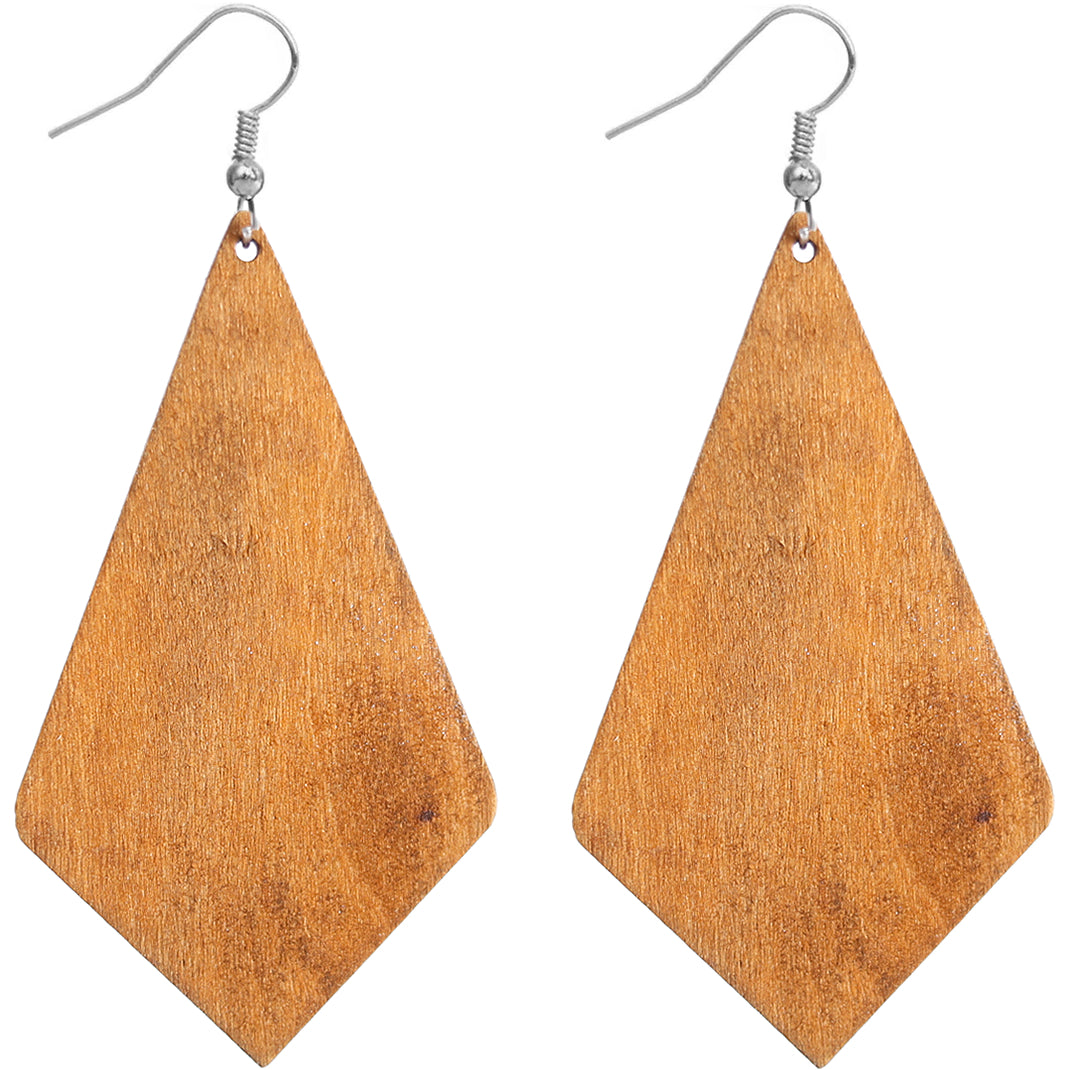 Light Blue Wooden Geometric Pentagon Dangle Earrings