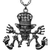 Hematite Clear Rhinestone Skeleton Charm Necklace